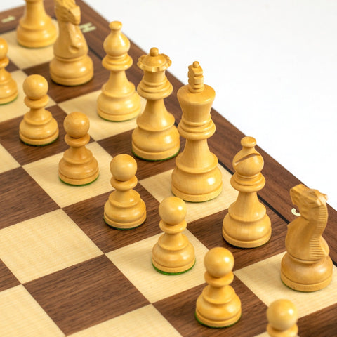 Italfama Hand-Carved Wooden Chess Set, Weighted Pieces, Walnut/Maple Board 50cm