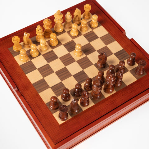 Italfama Mahogany Chess Set, Maple Board, Handmade in Italy, Storage Box