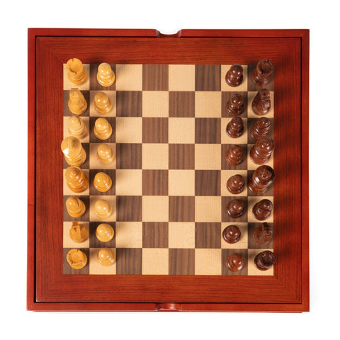 Italfama Mahogany Chess Set, Maple Board, Handmade in Italy, Storage Box