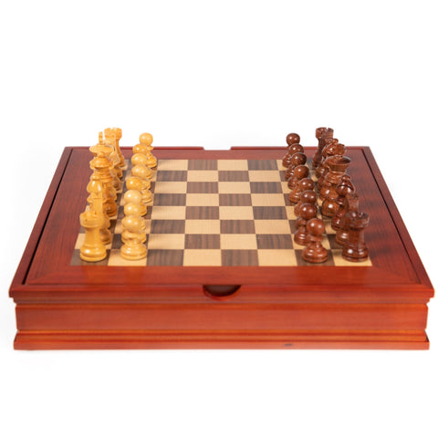 Italfama Mahogany Chess Set, Maple Board, Handmade in Italy, Storage Box