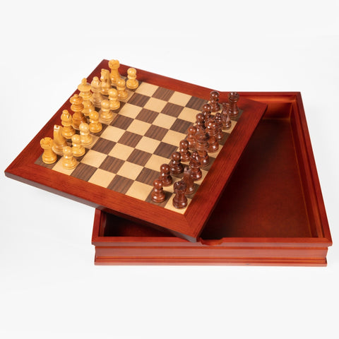 Italfama Mahogany Chess Set, Maple Board, Handmade in Italy, Storage Box