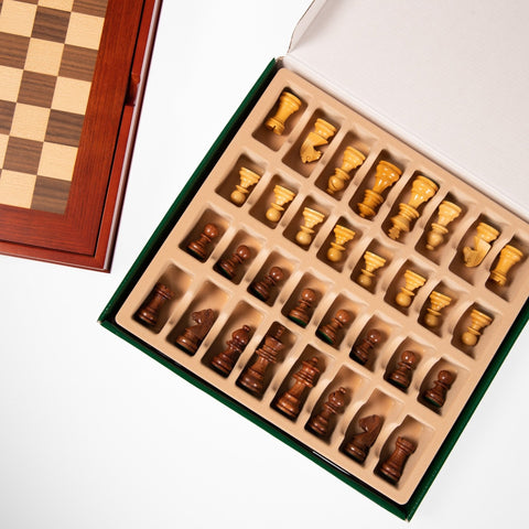 Italfama Mahogany Chess Set, Maple Board, Handmade in Italy, Storage Box