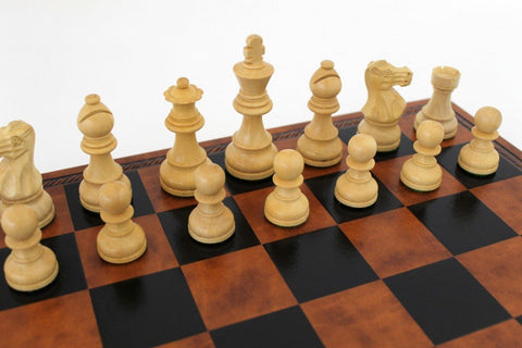 Italfama Hand-Carved Wooden Chess Set 40cm Faux Leather Board Made in Italy
