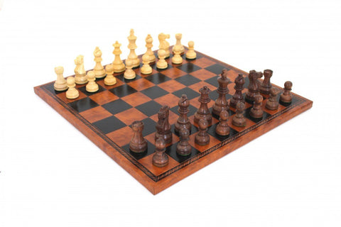 Italfama Hand-Carved Wooden Chess Set 40cm Faux Leather Board Made in Italy
