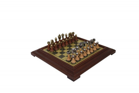 Italian Metal & Wood Chess Set with Brass-Effect Wooden Board, Handmade Italfama