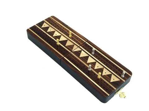 Italfama Folding Wooden Cribbage Board, Brass Pegs, Made in Italy, Travel Size