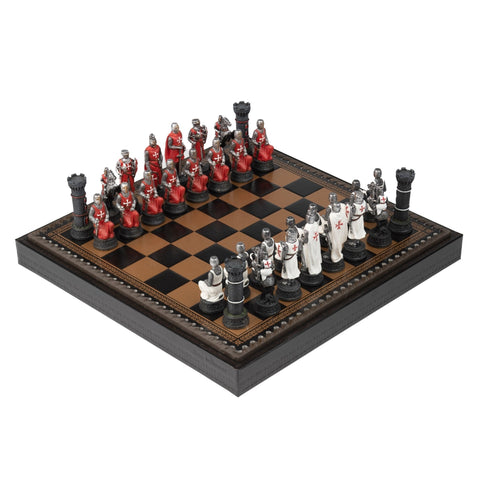 Italfama Crusaders Hand-Painted 3-in-1 Chess Set, Resin, Faux Leather Board