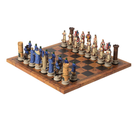 Italfama Hand-Painted Resin Chess Set: Crusaders vs Saracens, Faux Leather Board
