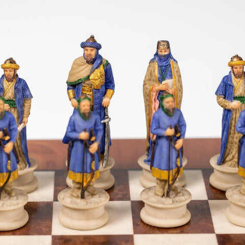 Italfama Hand-Painted Resin Chess Set: Crusaders vs Saracens, Faux Leather Board