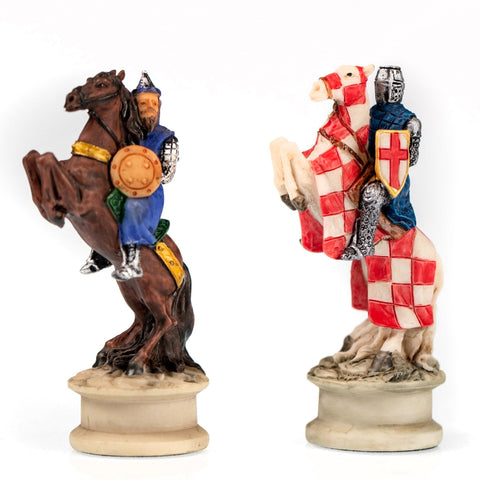 Italfama Hand-Painted Resin Chess Set: Crusaders vs Saracens, Faux Leather Board