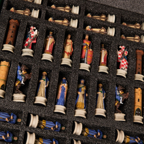 Italfama Hand-Painted Resin Chess Set: Crusaders vs Saracens, Faux Leather Board