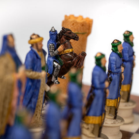 Italfama Hand-Painted Resin Chess Set: Crusaders vs Saracens, Faux Leather Board