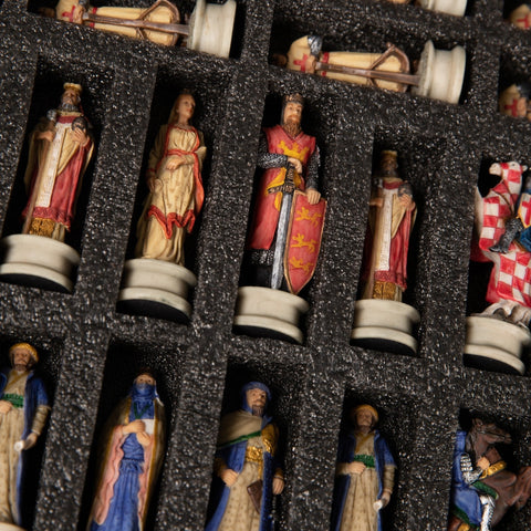 Italfama Hand-Painted Resin Chess Set: Crusaders vs Saracens, Faux Leather Board