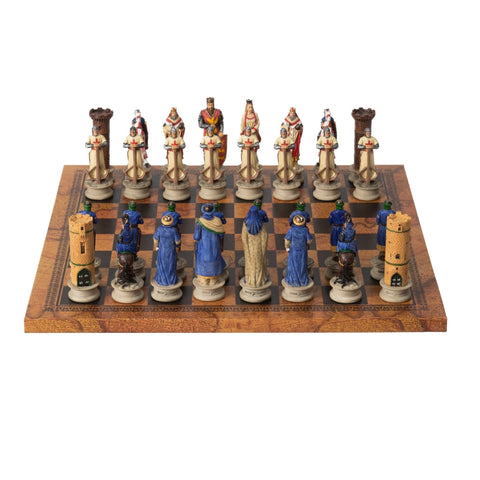 Italfama Hand-Painted Resin Chess Set: Crusaders vs Saracens, Faux Leather Board