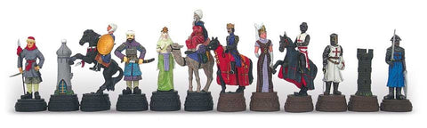 Italfama Hand-Painted Pewter Crusaders Chess Set, Leatherette Board