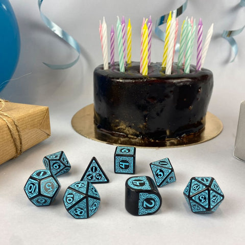 Q-Workshop 20 Years Viking Dice Set Black & Turquoise Limited Edition S20Y02