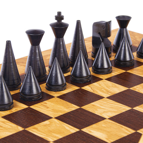 Wooden Chess Set Modern Style Chessmen Olive Burl Board 40Cm Manopoulos Sw4040H