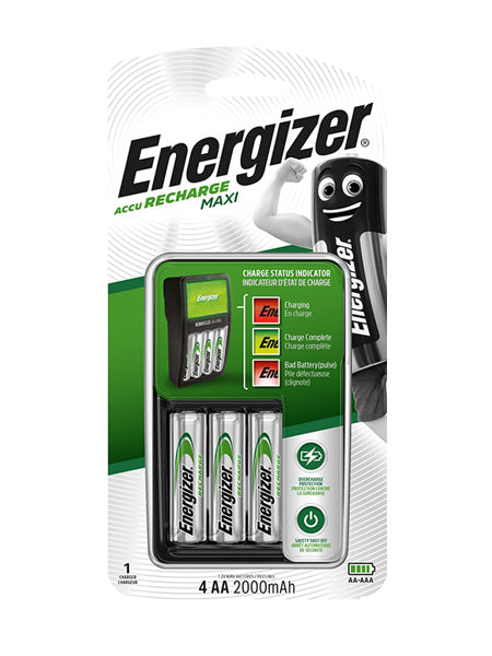Energizer Recharge Maxi Charger For Aaa Aa Batteries & 4 Aa 2000Mah Batteries