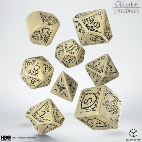 Game of Thrones House Stark Dice Set by Q-Workshop, 8pc RPG Polyhedral Beige