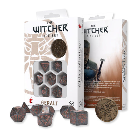 The Witcher Geralt RPG Dice Set by Q WORKSHOP β 7 Piece + Coin, Wolf School