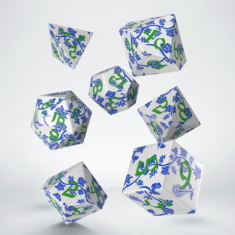Q-WORKSHOP Full Art Porcelain 7-Die RPG Dice Set, Runic, D&D Polyhedral