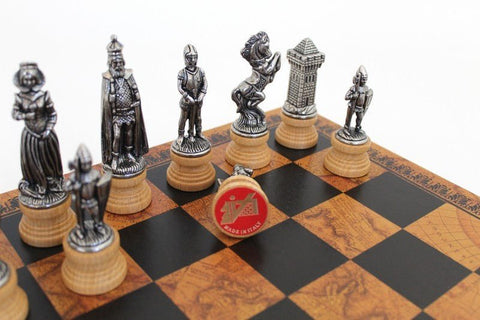 Italfama Mary Stuart Handmade Chess Set Gold/Silver Plated, Faux Leather Board