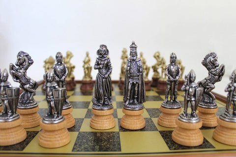 Italfama Mary Stuart Chess Set, Gold/Silver Metal & Wood, 52cm Board, Italy