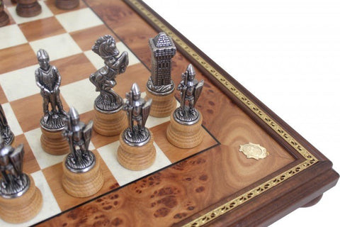 Italfama Mary Stuart Queen of Scots Metal Chess Set, Elm Wood Board, Handmade