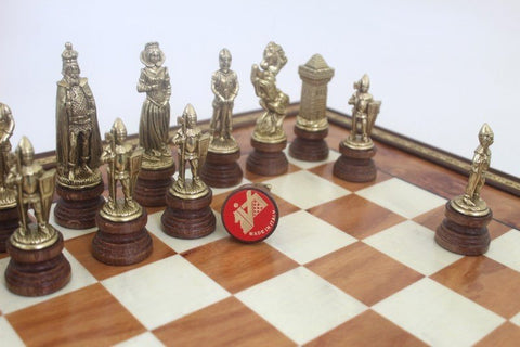 Italfama Mary Stuart Queen of Scots Metal Chess Set, Elm Wood Board, Handmade