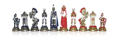 Italfama Mary Stuart Metal Chess Set, Faux Leather Board, Backgammon & Checkers