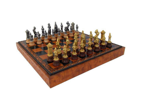 Italfama Mary Stuart Chess, Metal/Wood Gold-Silver, Leather Board, 3-in-1