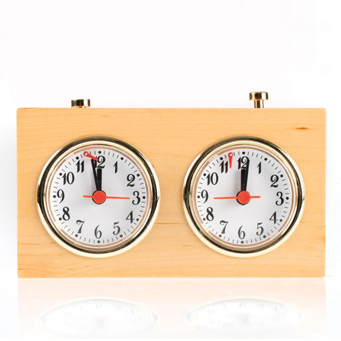 Italfama Wooden Analog Chess Clock, Classic Design, Gold Accents, Made in Italy