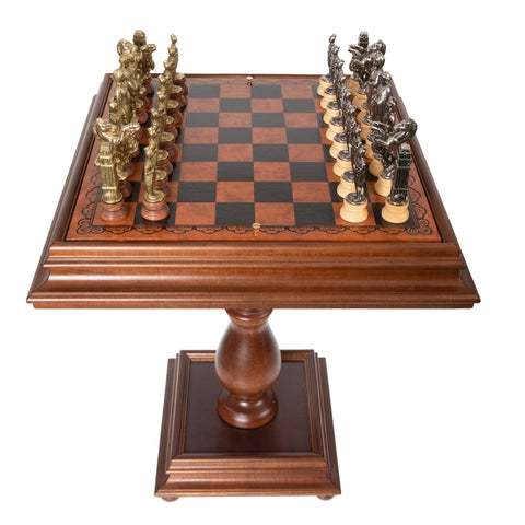 Italfama Wooden Chess Table, Faux Leather Board, Storage, Made in Italy