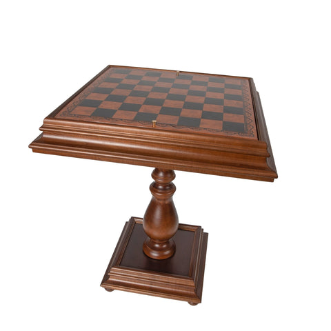 Italfama Wooden Chess Table, Faux Leather Board, Storage, Made in Italy
