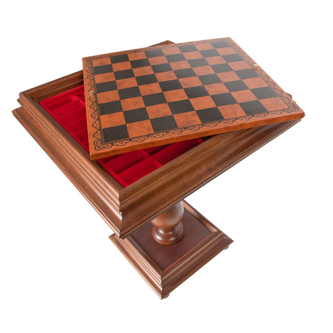 Italfama Wooden Chess Table, Faux Leather Board, Storage, Made in Italy