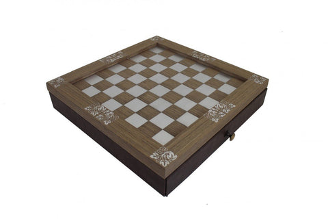 Italfama Handcrafted Metal Chess Set, Gold/Silver Plated 35cm Board with Drawer