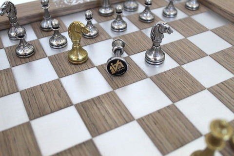 Italfama Handcrafted Metal Chess Set, Gold/Silver Plated 35cm Board with Drawer