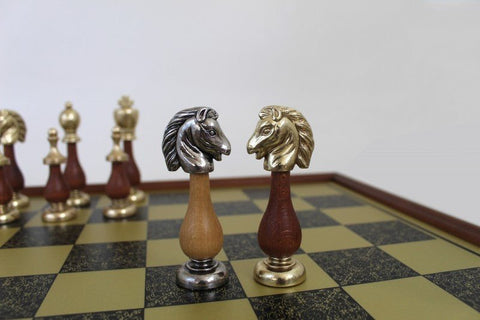 Italfama Arabic Style Chess Set, Metal/Wood Gold-Silver Pieces, 52cm Board