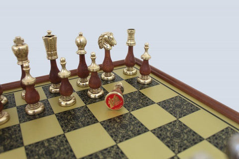 Italfama Arabic Style Chess Set, Metal/Wood Gold-Silver Pieces, 52cm Board