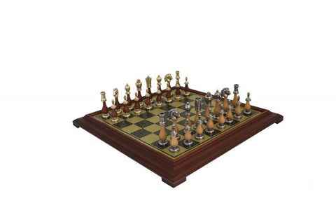 Italfama Arabic Style Chess Set, Metal/Wood Gold-Silver Pieces, 52cm Board