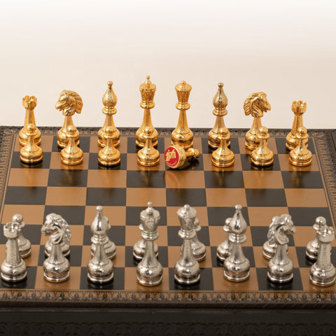 Italfama Gold/Silver Plated Metal Chess Set, Leatherette Board 48cm Italy