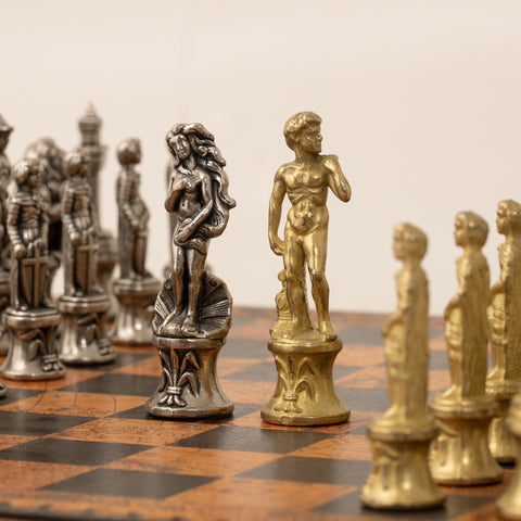 Italfama Metal Florentine Chess Set w/ Board-Box + Checkers & Backgammon 35cm