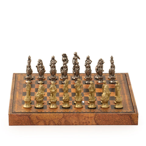 Italfama Metal Florentine Chess Set w/ Board-Box + Checkers & Backgammon 35cm