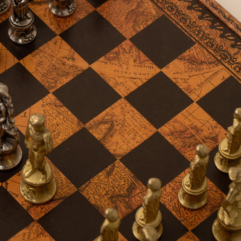 Italfama Metal Florentine Chess Set w/ Board-Box + Checkers & Backgammon 35cm