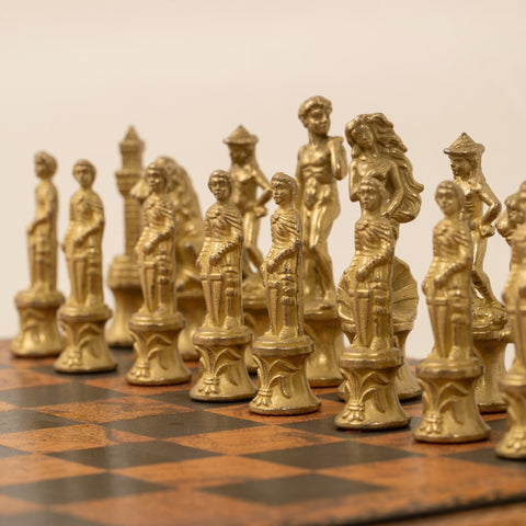 Italfama Metal Florentine Chess Set w/ Board-Box + Checkers & Backgammon 35cm