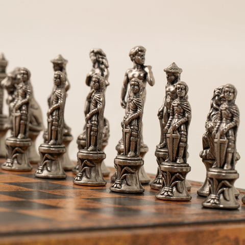 Italfama Metal Florentine Chess Set w/ Board-Box + Checkers & Backgammon 35cm