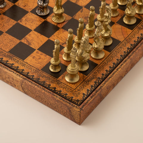 Italfama Metal Florentine Chess Set w/ Board-Box + Checkers & Backgammon 35cm