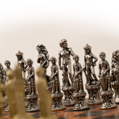 Italfama Metal Florentine Chess Set w/ Board-Box + Checkers & Backgammon 35cm