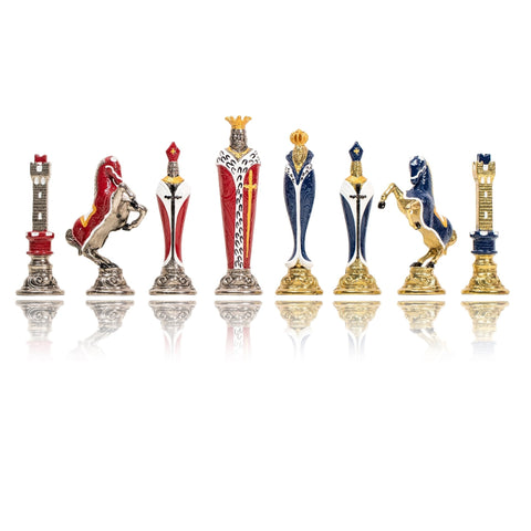 Italfama Renaissance Chess Set, Hand-Painted Metal Pieces, Blue Yew Wood Board
