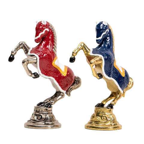 Italfama Renaissance Chess Set, Hand-Painted Metal Pieces, Blue Yew Wood Board
